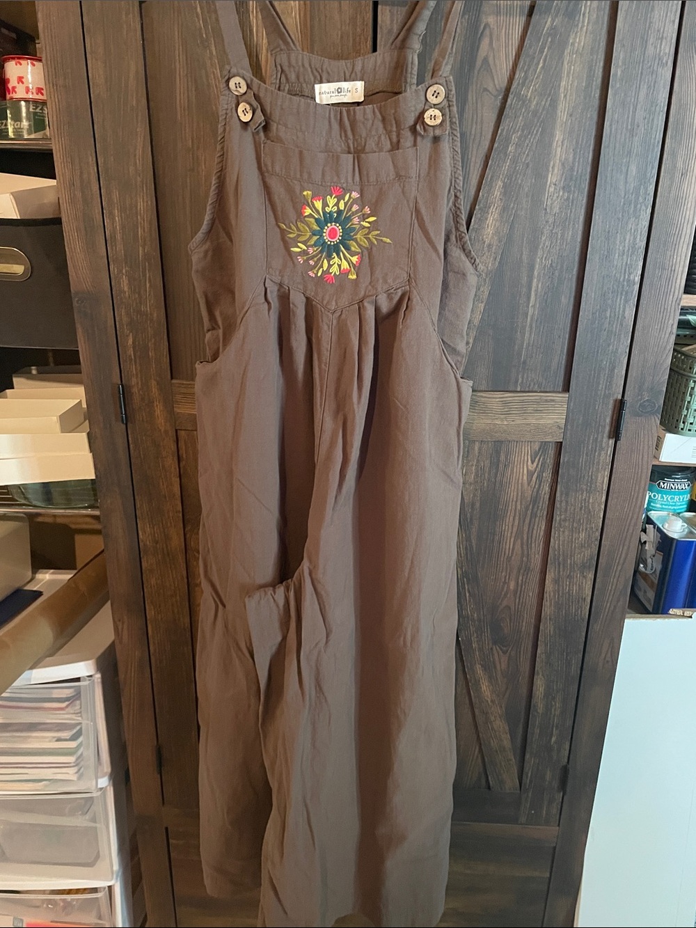 NATURAL LIFE Brown Embroidered Cotton Wide Leg Romper